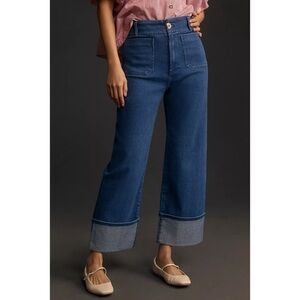 NWT Anthropologie The Colette Cuffed High Rise Wide Leg Jeans Maeve Blue 24 Tall